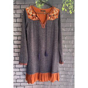 THML Boho Embroidered And Embellished Long Sleeve Dress M